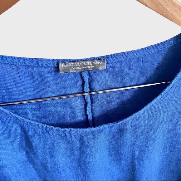 Piazza Del Tempio | Linen Elbow Sleeve Ruffle Dress | Medium | Blue | $35 - Picture 3 of 6